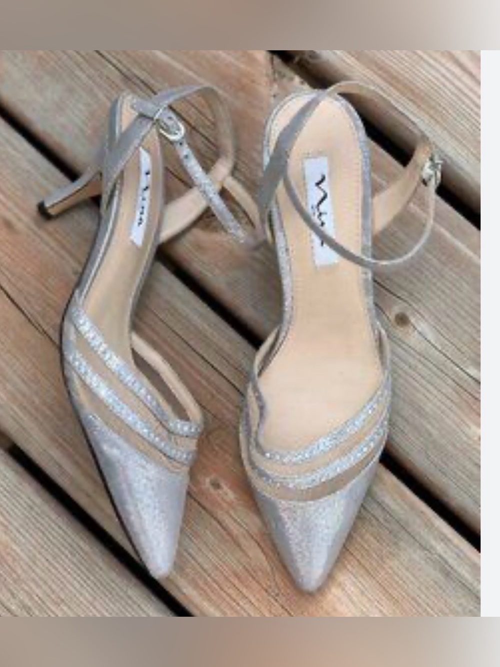 🆕 NINA 2” Silver KITTEN HEEL with Crystal Trim new without box 📦